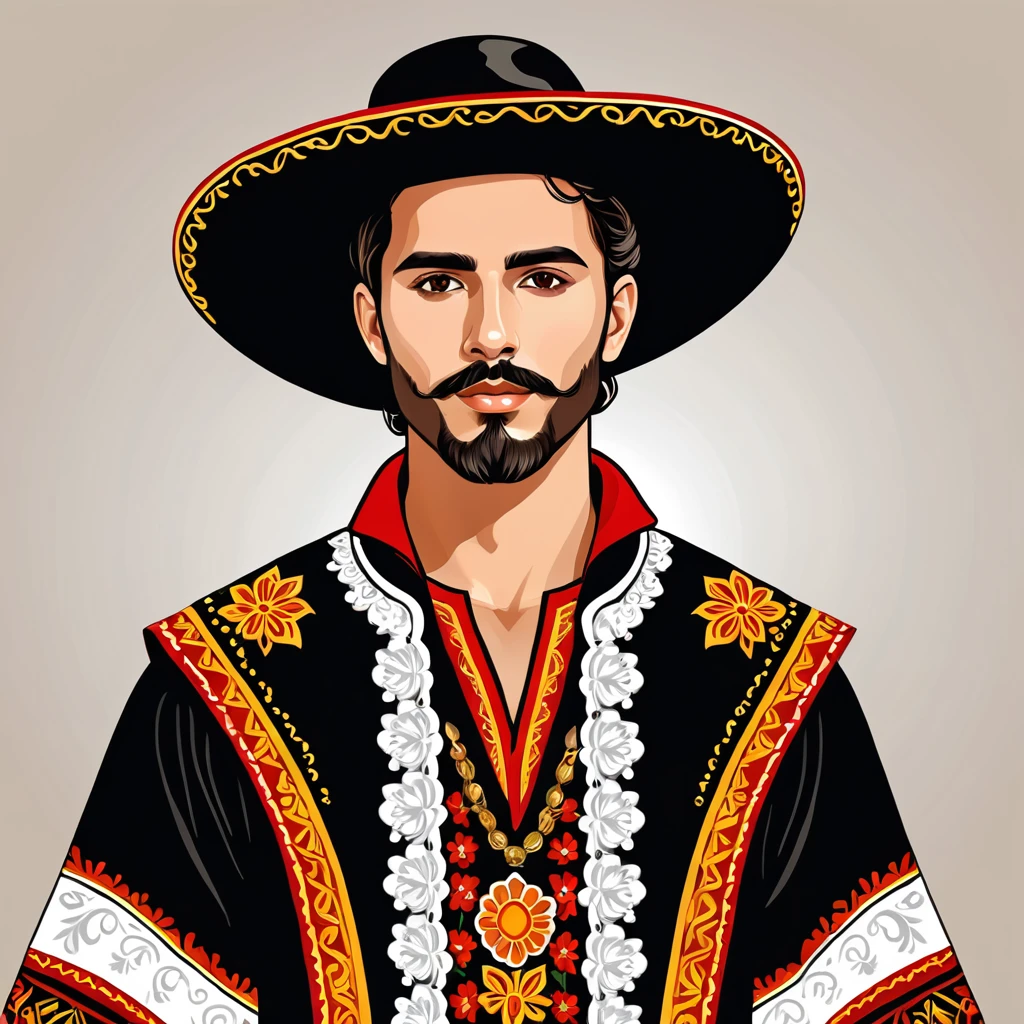 man in spanish  folk outfit, vector graphics, strong contours
