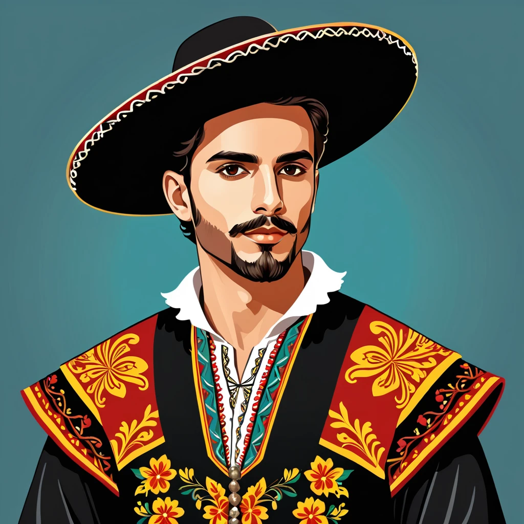 man in spanish folk outfit, vector graphics, strong contours