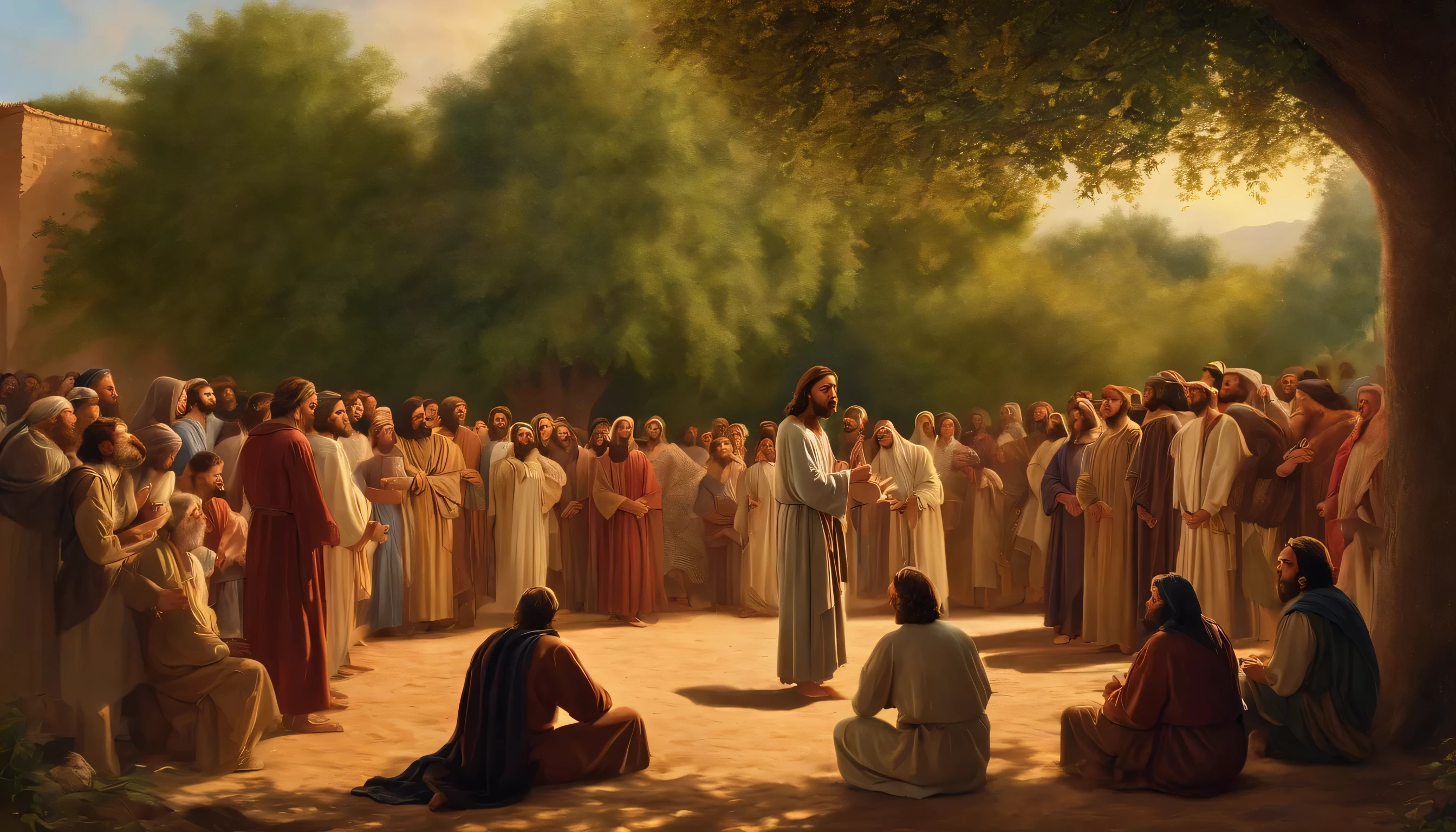 Jesus telling parables to a crowd at the&#39;shadow of&#39;a tree