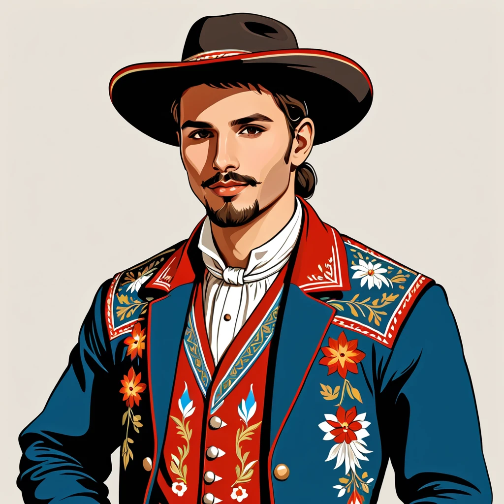 man in argentinean folk outfit, vector graphics, strong contours