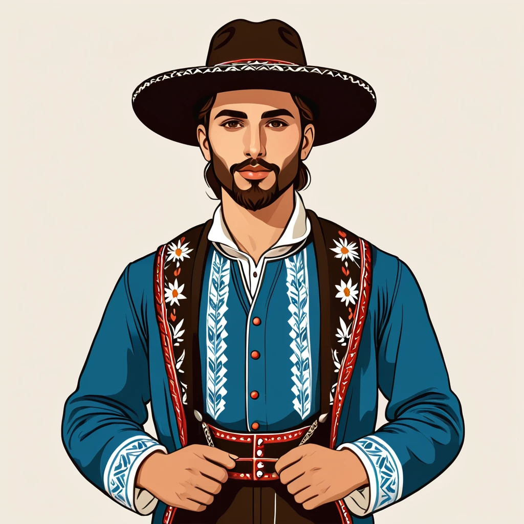man in argentinean folk outfit, vector graphics, strong contours