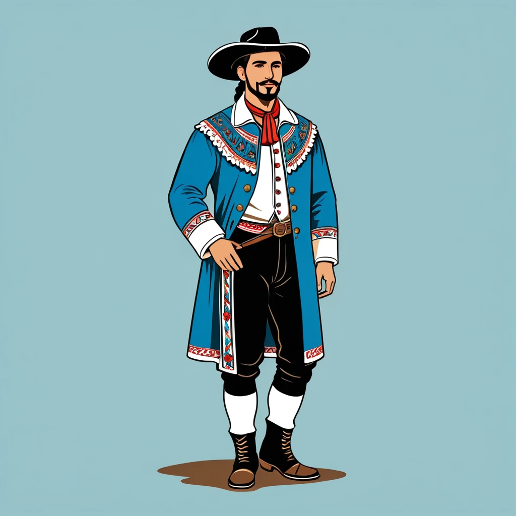 man in argentinean folk outfit, vector graphics, strong contours
