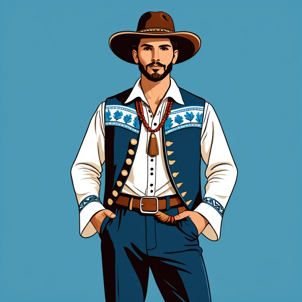 man in argentinean folk outfit, vector graphics, strong contours
