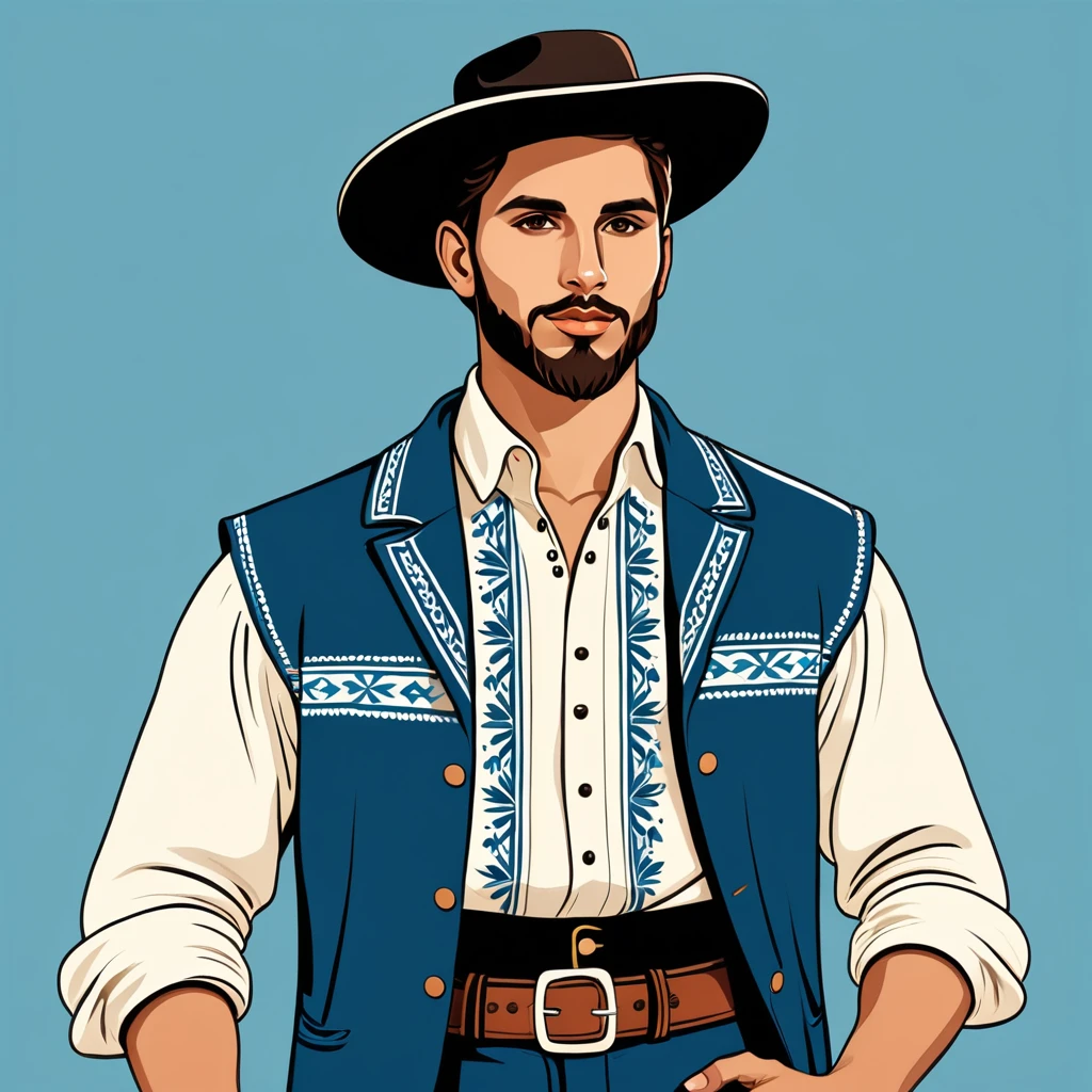 man in argentinean folk outfit, vector graphics, strong contours
