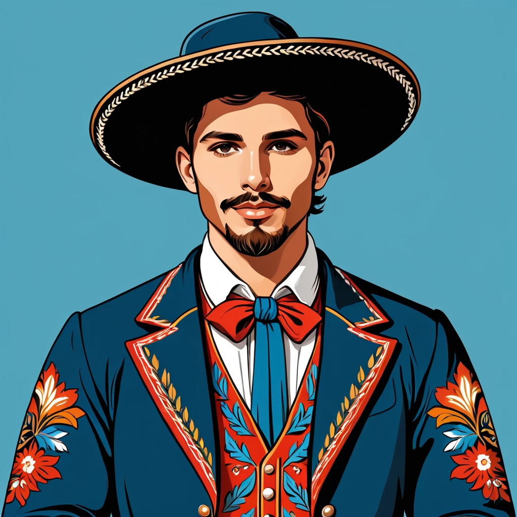 man in argentinean folk outfit, vector graphics, strong contours
