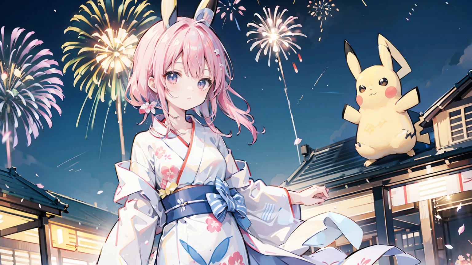 Pikachu、Personification、yukata、Fireworks Festival Venue