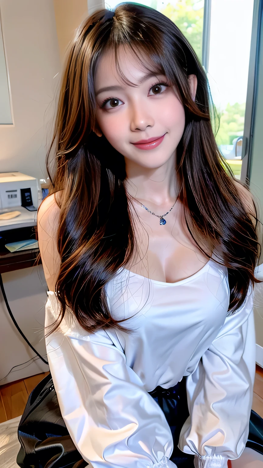 seed;88117315,((Full Body Angle))、((Front hair:1.3))、((Highest quality, 8k, masterpiece: 1.3)), concentrated: 1.2, Cute girl 1,Nipples erect、 Perfect beauty: 1.4,Summer off-the-shoulder cropped T-shirt、Letter Print、Shorts: 1.2,Long sleeve、Randall Color、comics＆Text Graphics、Black ruffle-trimmed drawstring zip blouse,1.1, Highly detailed face and skin textures, Fine grain, double eyelid, whitening skin, ,Highest quality,Ultra-high resolution,you,1 girl,alone,_Shiny_skin,Iris,necklace,((brown_length_Wavy_hair)),(lips)),eyelash,Front hair,deal with,compensate,Shiny,pore,skin,Large Breasts、((smiling face))、stroll、