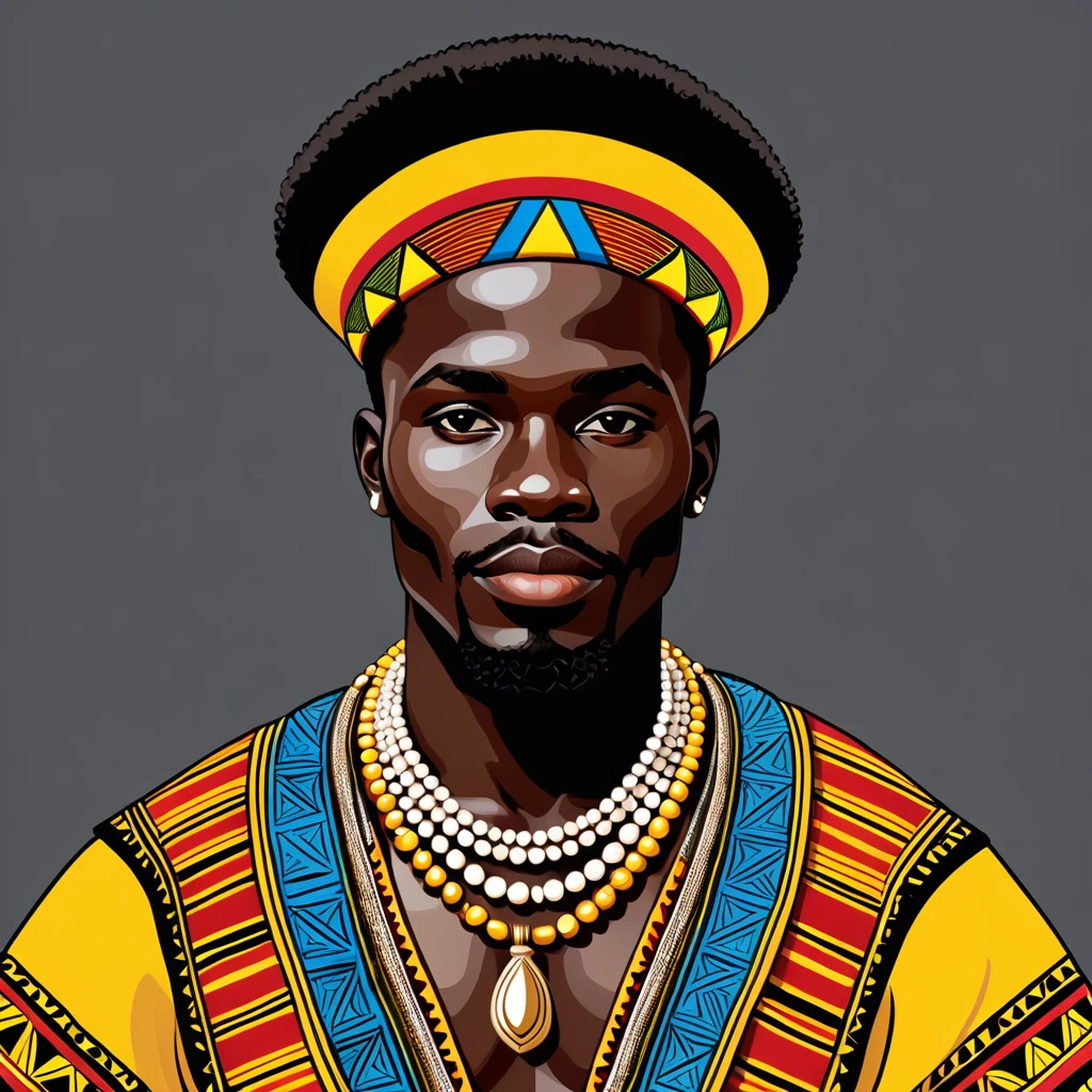 man in uganda folk outfit, vector graphics, strong contours