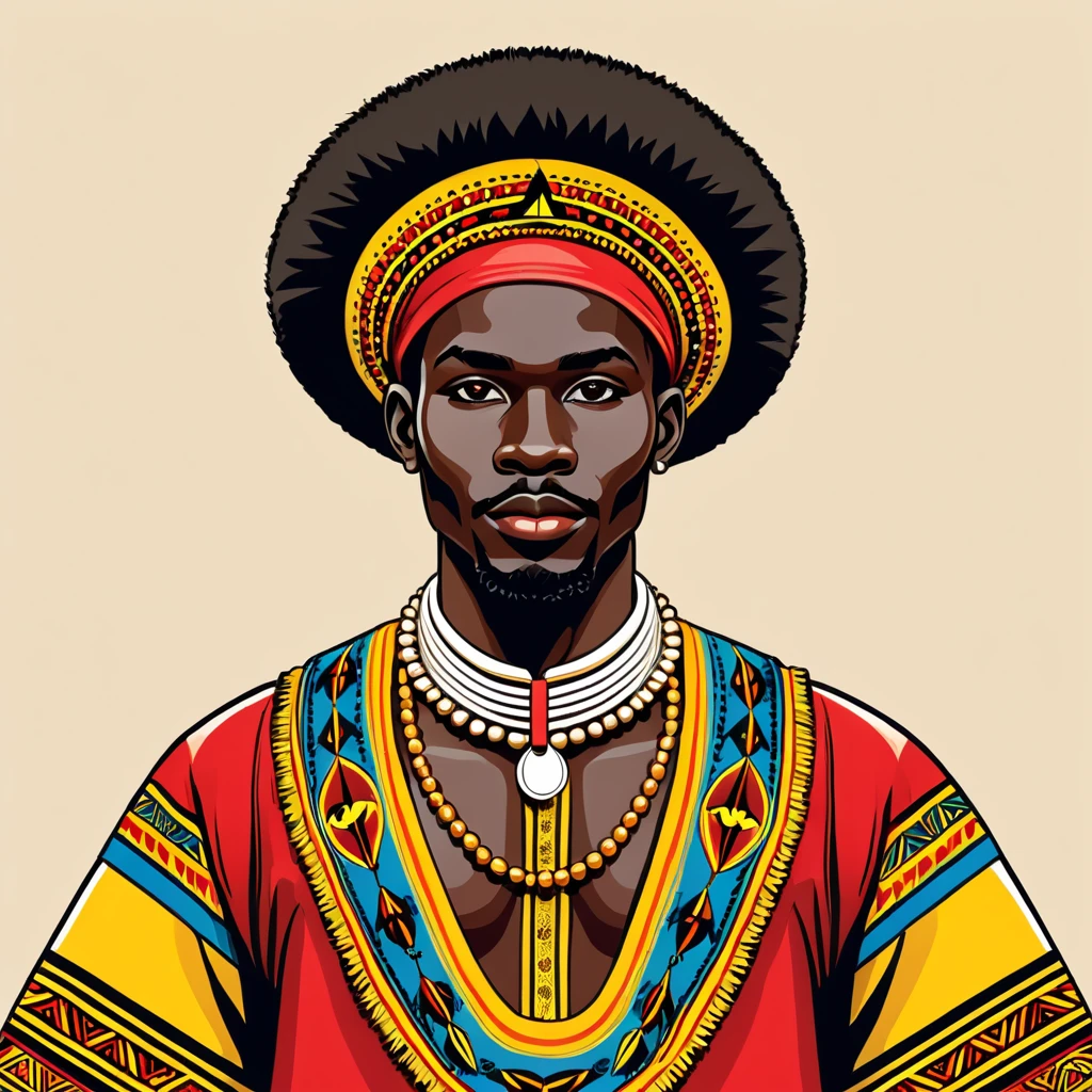 man in uganda folk outfit, vector graphics, strong contours