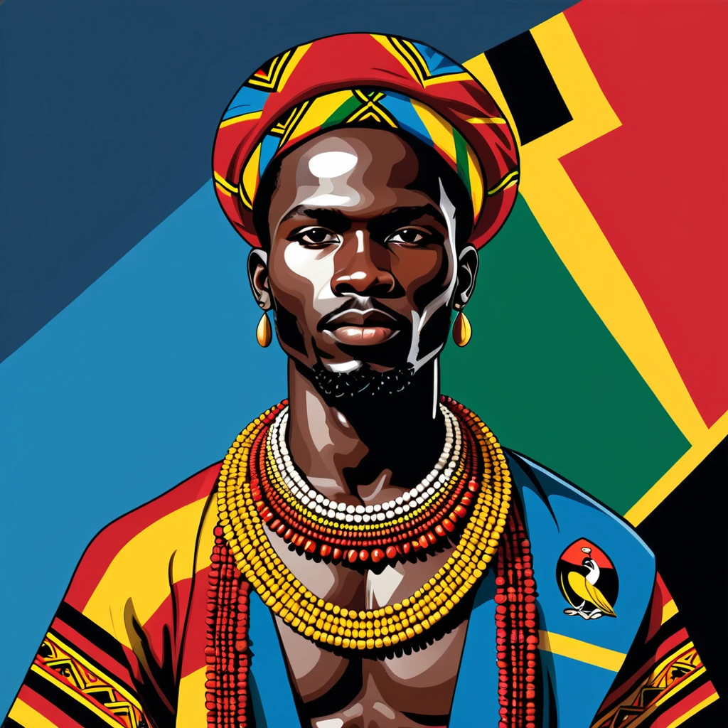 man in uganda folk outfit, vector graphics, strong contours