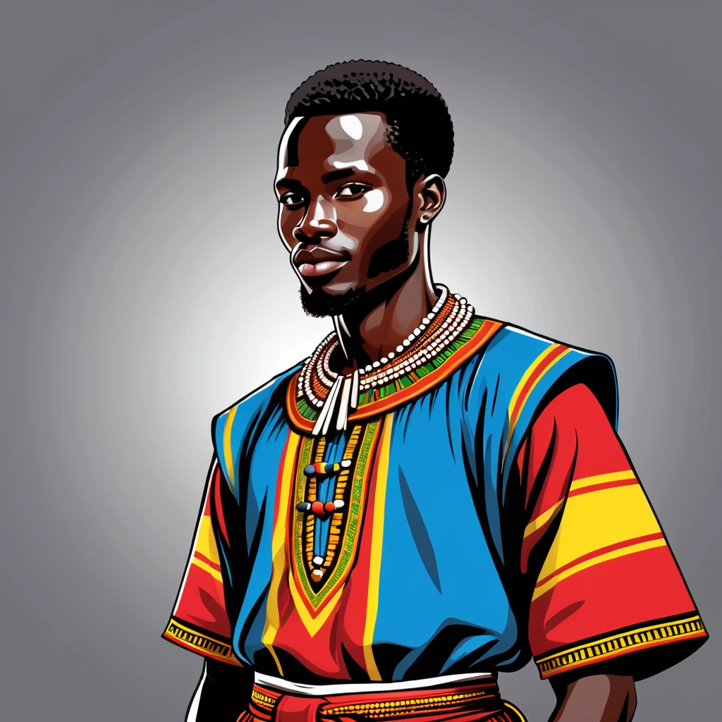 man in uganda folk outfit, vector graphics, strong contours
