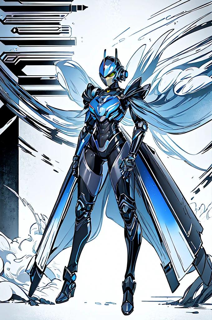 female robocop solo、Armor that completely covers the entire body、very large armor、helmet covering eyes、rainbow armor、Armor that completely covers the chest、Slender and long legs、Vibrant Forzel Full Body Body View Full Body Full Body Military Boots Shoes