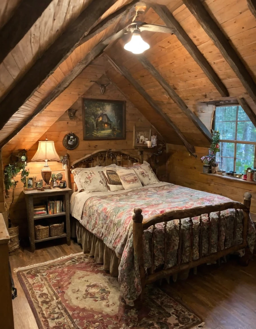 bedroom with room, cozy room, cozy treehouse bedroom, small bedroom, cozy place, cozy bed, cottagecore hippie, thomas kinkade. cute cozy room, in an attic, cottagecore, cozy and peaceful atmosphere, pleasant cozy atmosphere, cottagecore!!, cabin in the woods Love this room.