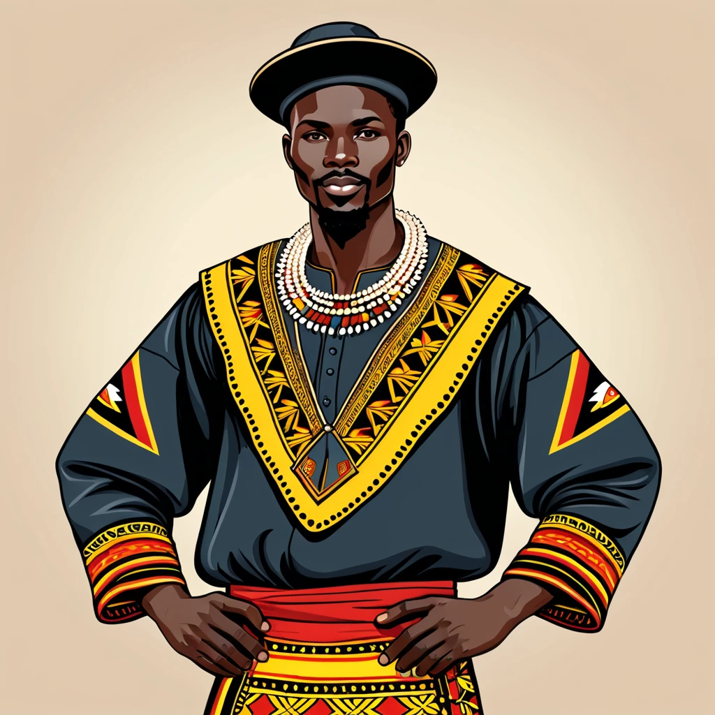 man in uganda folk outfit, vector graphics, strong contours
