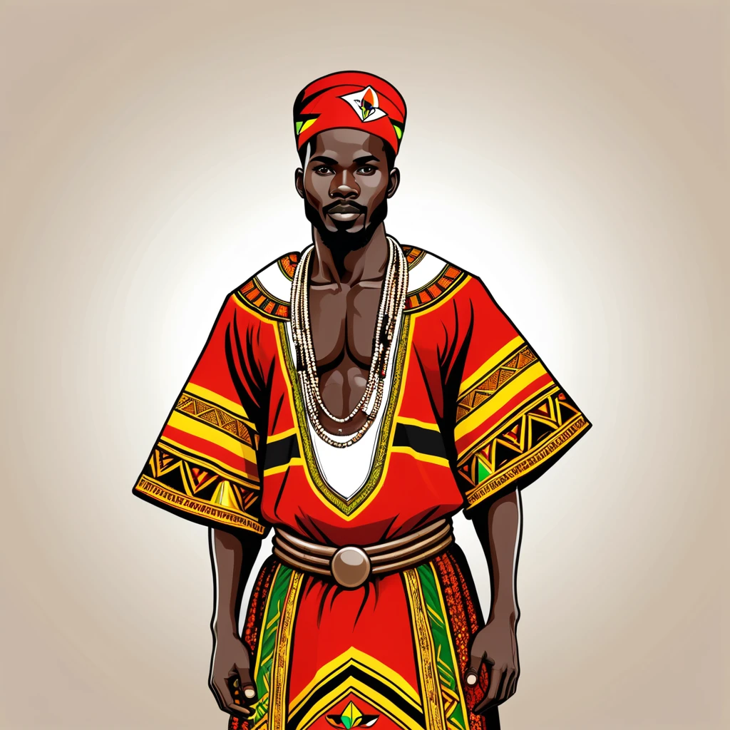 man in uganda folk outfit, vector graphics, strong contours
