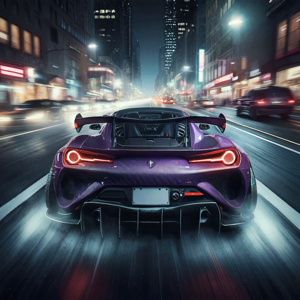 a close up of a purple sports car driving down a city street, Car Photography, sports car, Car photography, sports car, Car Photography, Vehicle photography, Mark Adams, perspective shot, Supercar, sports car, sports car, Widebody, Gorgeous atmosphere, from the front, Low Perspective, Raymond Han, Supercar, Hypermaximalist, Futuristic product car shot