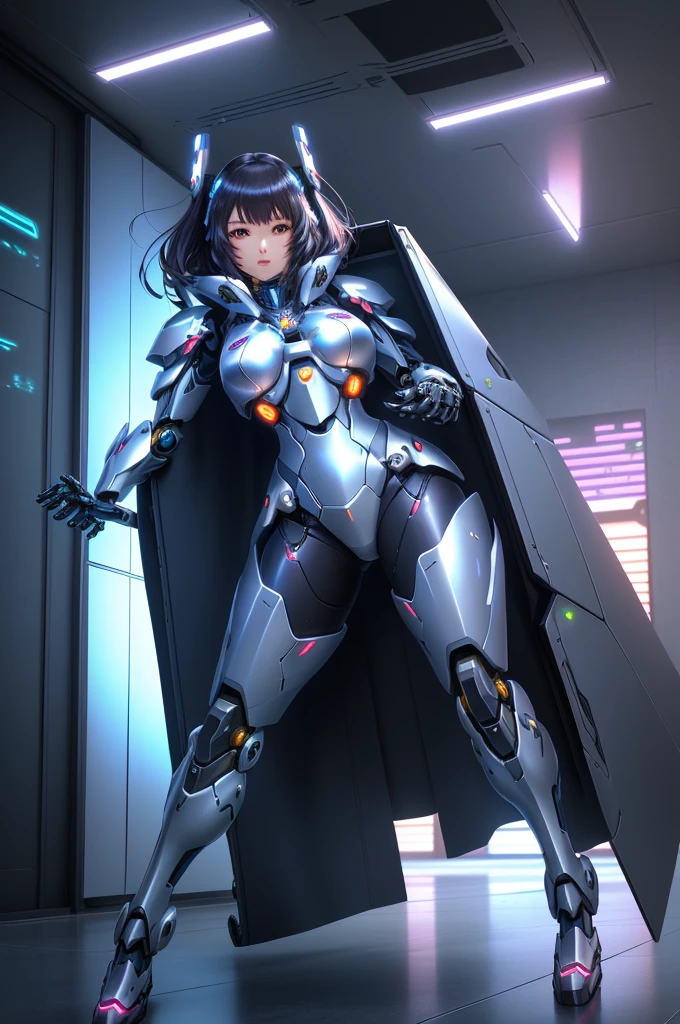 anime character in a futuristic suit holding a large metal object, girl in mecha cyber armor, cyberpunk anime girl mech, female cyborg, perfect anime cyborg woman, female mecha, mechanized soldier girl, cyber suit, cyborg - girl, cyborg girl, cybersuit, japanese cyborg, cybersuits, anime cyborg, beautiful robot character design, mecha suit