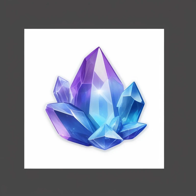 a blue and purple crystal on a white background, crystall, crystalline!!, ashes crystal, crystal material, Frost Accelerator, Telegram Stickers, magical crystals, crystalline skin, crystalized, crystals, Game Icon Assets, Heartstone original art style, crystal, crystal formation, crystal shards, selling a gem, made of crystals, crystalline rock, crystallic