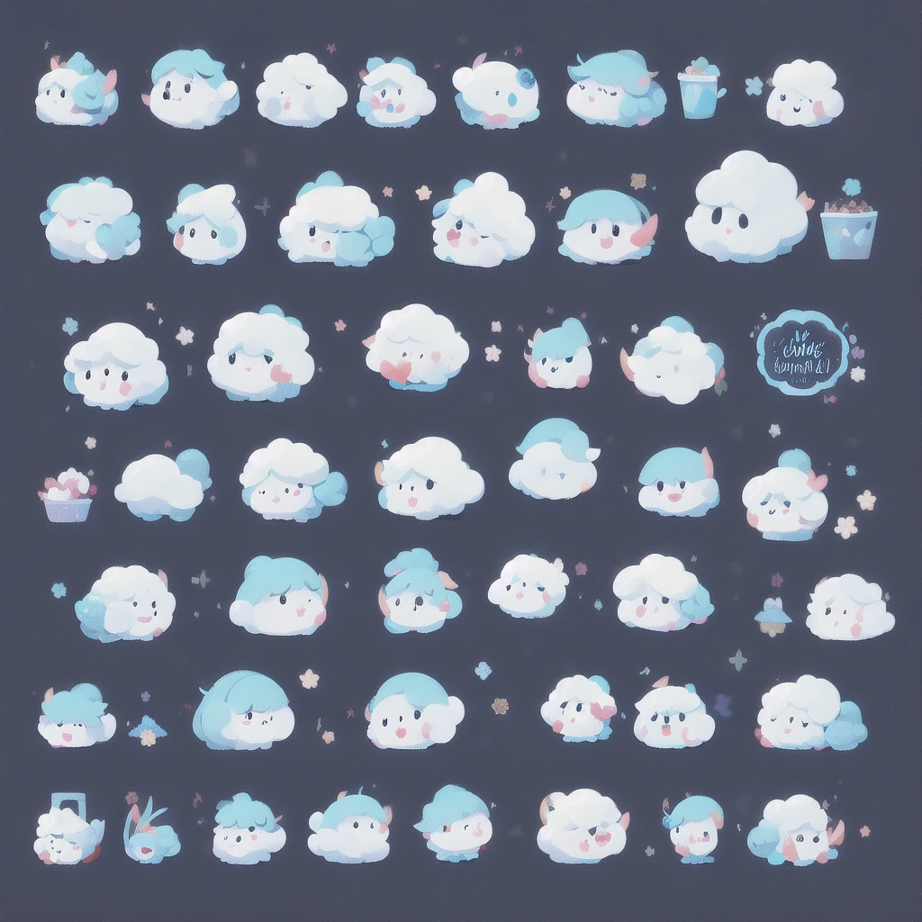 A whimsical blue sheep。emoji,anthropomorphic style,black strokes,pure white background,different emotions,multiple poss and expressions.8K