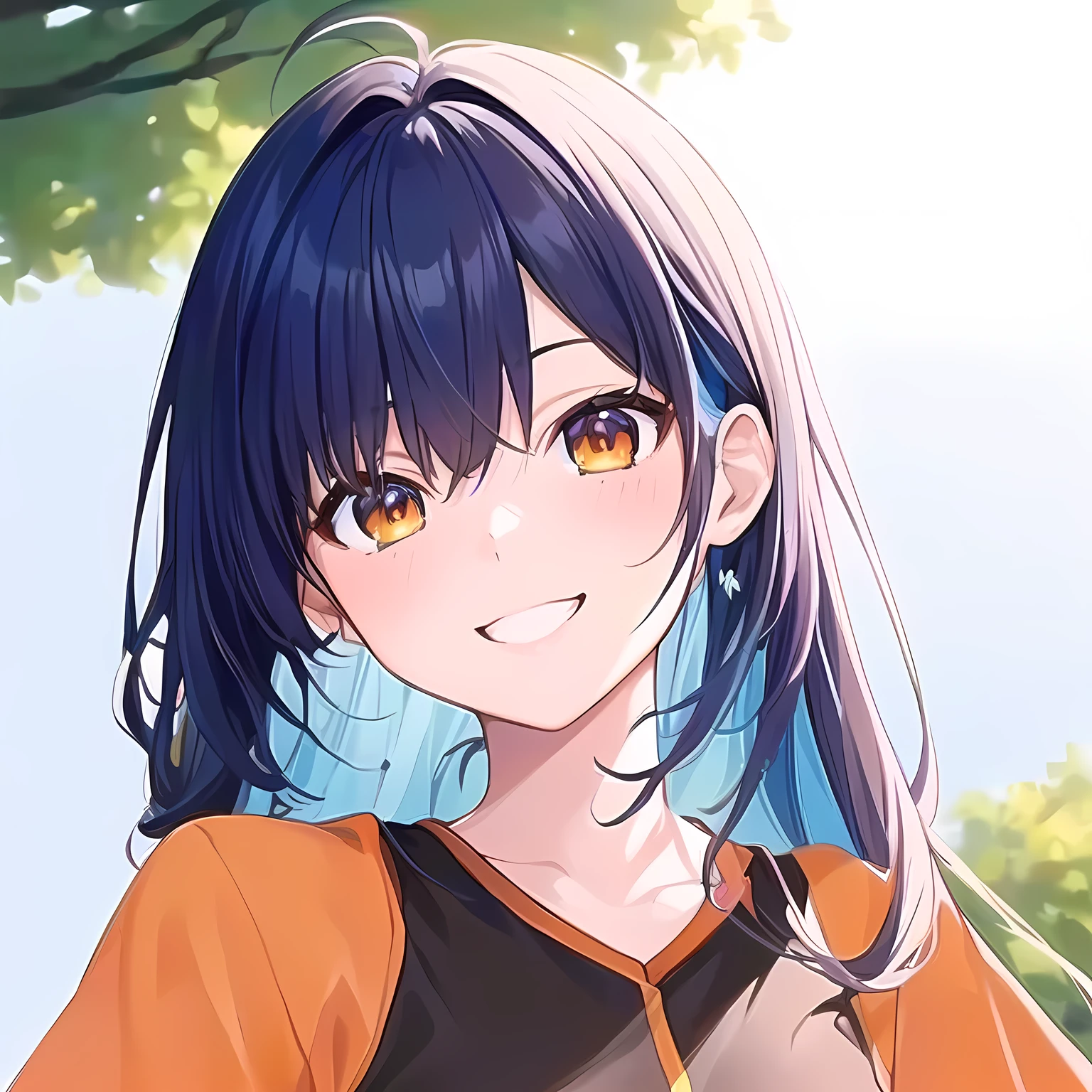 ((masterpiece)), (A 14-year-old girl wearing tennis wear), (Anime girl with blue hair and orange shirt smiling at the camera), Smooth anime CG art, Cute girl anime visuals, Anime Moe Art Style, (Short bangs), (Jagged ends), Anime art style, Cute Anime Girl portrait, Anime style portrait, Anime Girl Portrait, Attractive anime girl, Beautiful anime portraits, Cute Anime Girl, (Active women), ((Ultra-high resolution))