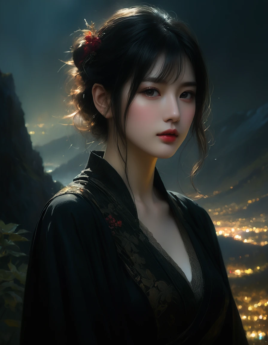 ((Masterpieces with up to 16K resolution):1.6),((soft_color_photograph:)1.5), ((超detailed):1.4),((Cinematic stills and dynamic angles):1.3) | ((Double contact):1.3), ((恐ろしい黒いdie神のシルエット効果):1.2), ((Superimposed on a beautiful woman):1.1)《Dark forest sky》Agnes Cecil, Jeremy Mann, Oil and ink on canvas, Awesome dark art, Super dramatic light, photographイラスト, Amazing depth, the Ultra-detaileded, 虹colorの黒, Additional Dreams, intricately detaileds, Amazing depth, Great atmosphere, attractive, An unusual and vibrant landscape, ((die神鎌):1.1), Maximalism ((that&#39;It&#39;s Beautiful Outside, It&#39;s ugly inside, Pressure and pain, Beauty and despair, hard and soft, positive and negative, Hot and cold, sour, Lively but boring, perfectionな調和, Light and shadow, Young and old, Black and White, Corresponding color, noise々Quiet and peaceful, Chaos and Peace, die):1.2) A complex masterpiece from the leader in real-time engineering. | Rendered in Ultra-high definition with UHD and retina quality, this masterpiece ensures anatomical correctness and textured skin with super detailed. Focus on high quality and precision, This award-winning work is、Capture every nuance in stunning 16K resolution, Captivate your audience with vivid images. | ((perfection_composition, perfection_design, perfection_Layout, perfection_detailed, Ultra_detaileded)), ((Strengthen_all, repair_all of)), learn more, Strengthen.