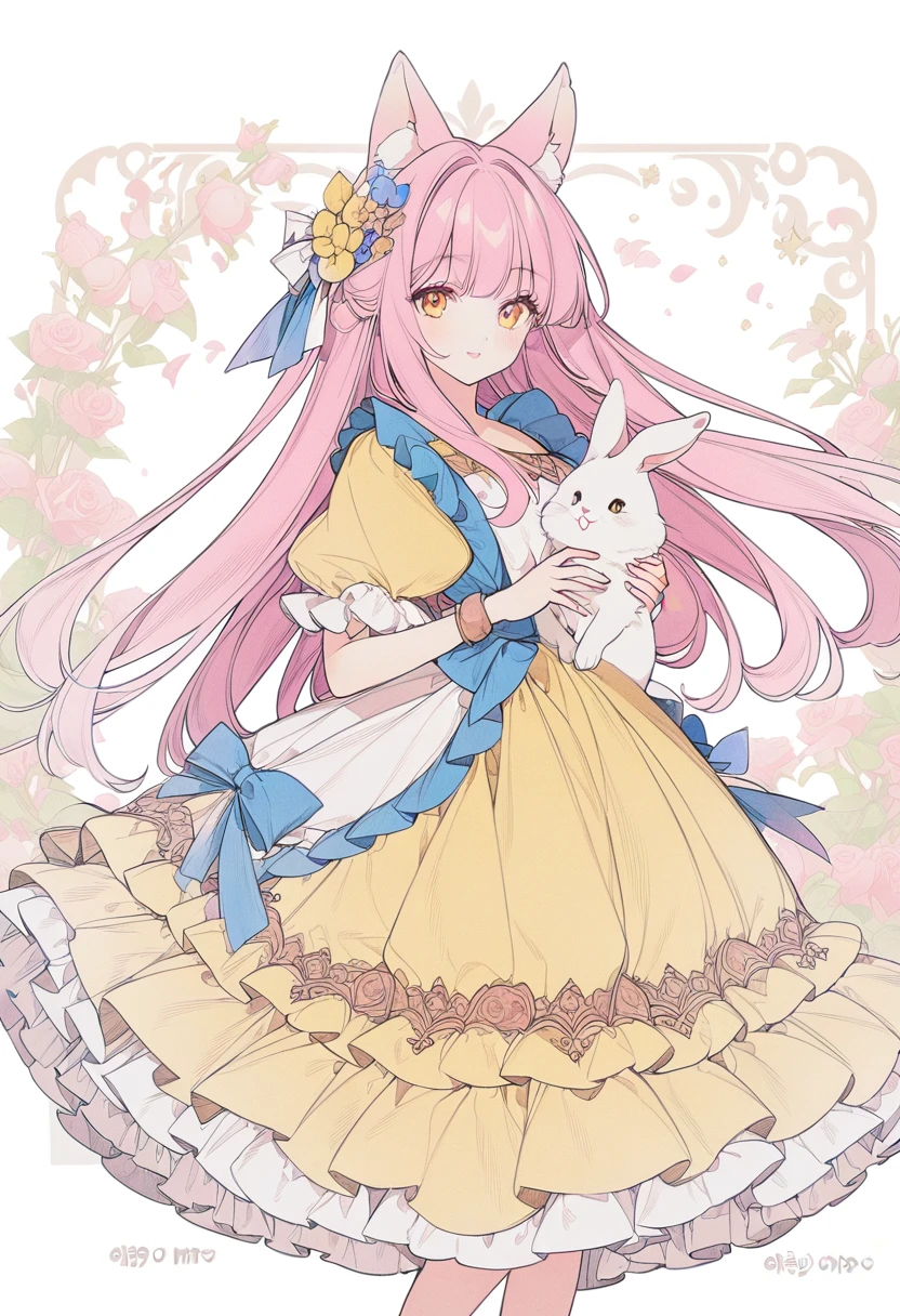 Long pink hair、Anime girl holding a white rabbit, Cute anime girl in a beautiful skirt, anime art wallpaper 8 k, Anime Wallpaper, Anime style 4k, Anime Art Wallpaper 4K, Anime Art Wallpaper 4K, Beautiful anime style, Beautiful anime girl, long hair anime girl, very beautiful anime cat girl, Cute anime girl, Anime Wallpaper4K