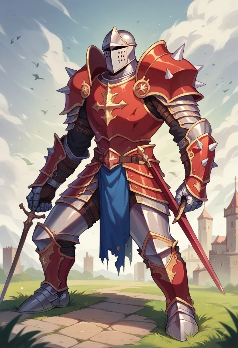Ultra Detailed, Masterpiece, Best Quality, Knight, Epic, Fantasy, Man,Broken Armor, Red Armor, Spikes