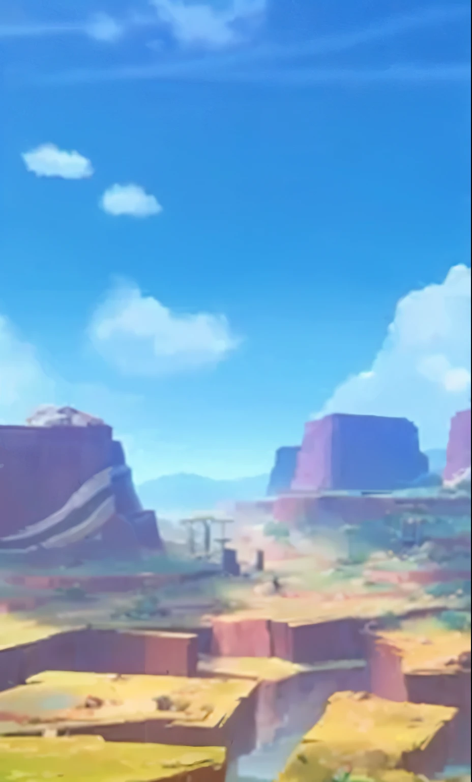 upscale this scenery image, scenery, sky, blue, ground, mountain, anime, genshin impact