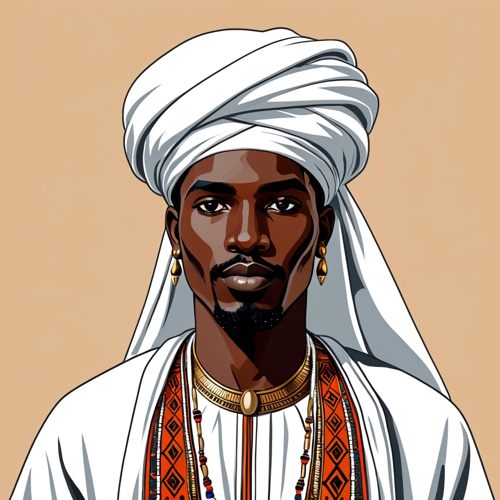 man in sudan folk outfit, vector graphics, strong contours