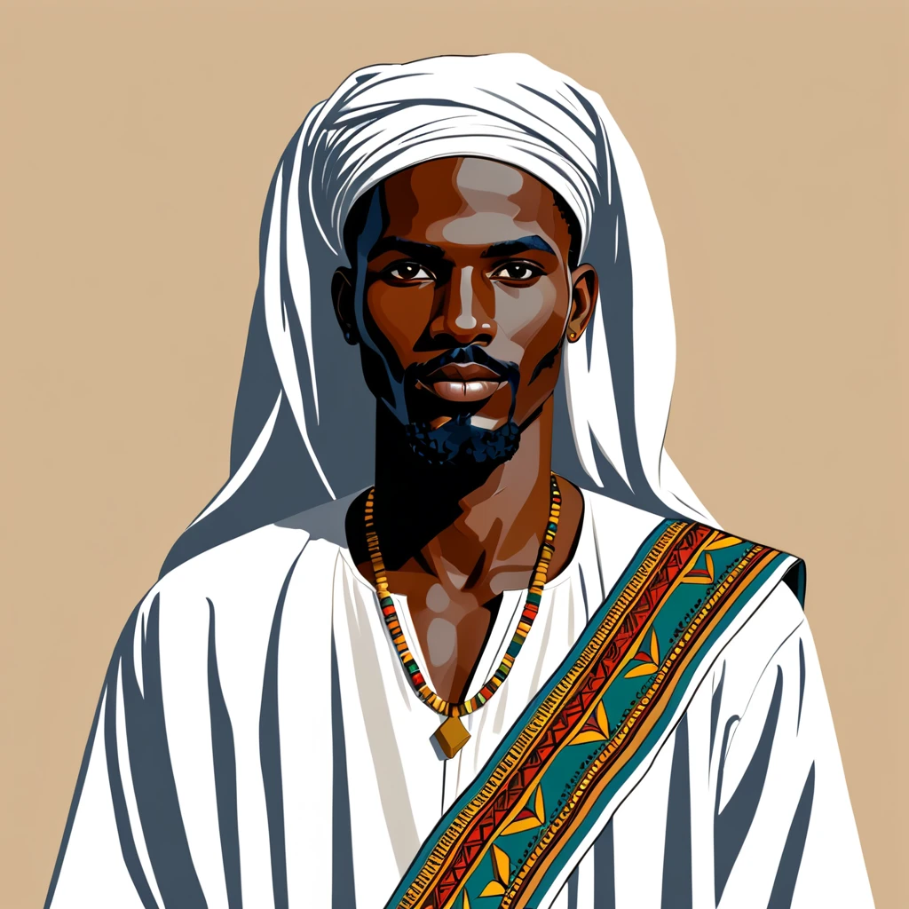 man in sudan folk outfit, vector graphics, strong contours