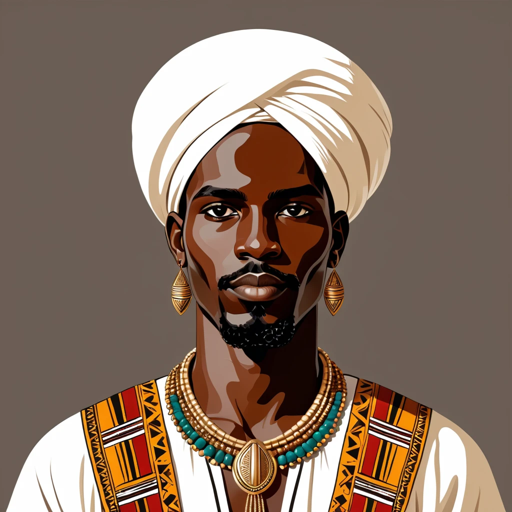 man in sudan folk outfit, vector graphics, strong contours
