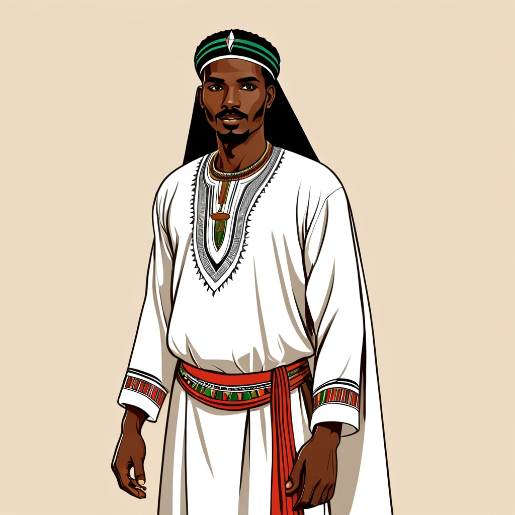 man in sudan folk outfit, vector graphics, strong contours
