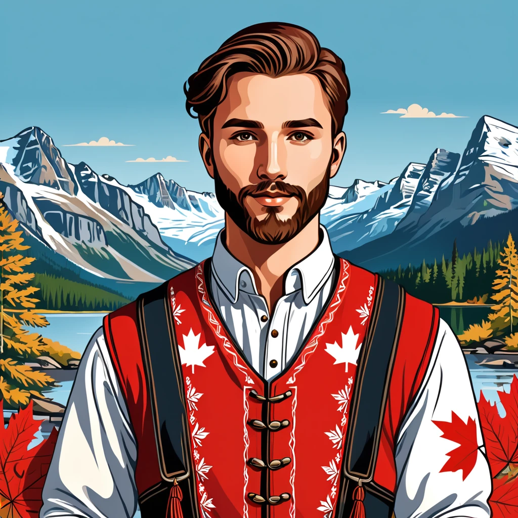 man in canada folk outfit, vector graphics, strong contours