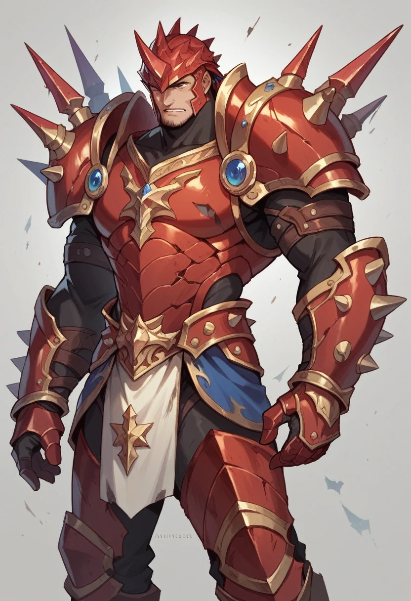 Ultra Detailed, Masterpiece, Best Quality, Epic, Fantasy, Man,Broken Armor, Red Armor, Spikes