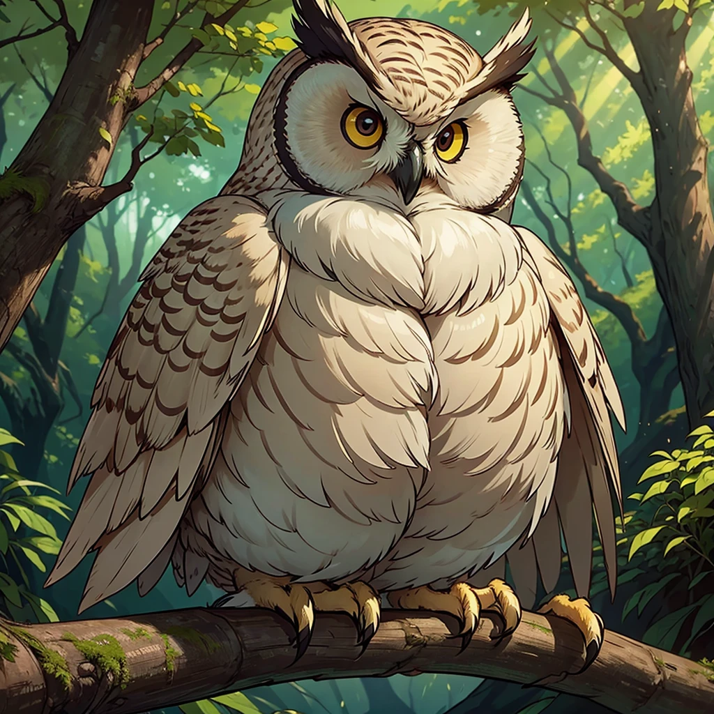 a highly detailed owl in a forest