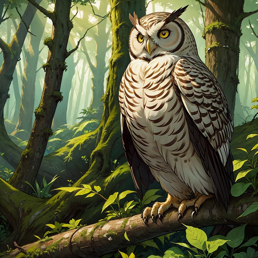 a highly detailed owl in a forest