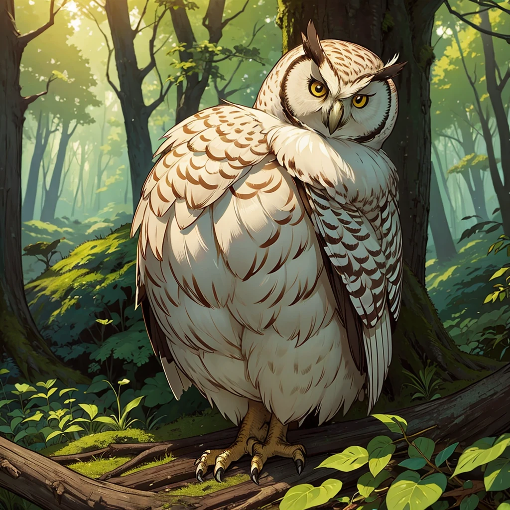 a highly detailed owl in a forest