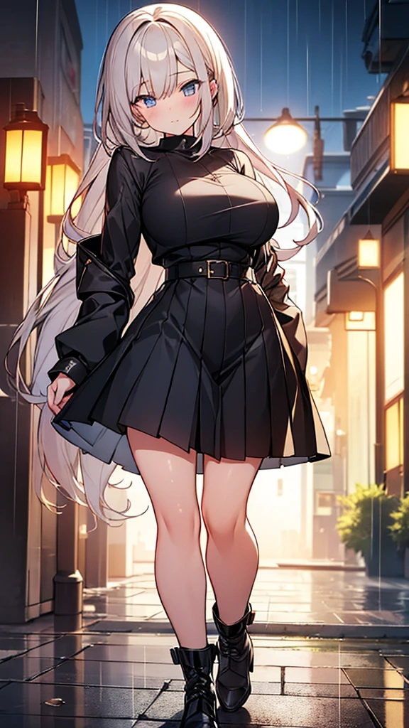 Full body image, One girl, 18-year-old, Mix 4, (32k, RAW Photos, Highest quality, masterpiece:1.2), (Anime-like, photoAnime-like:1.37), cute, night, rain, Humidity, Professional Lighting, Photon Mapping, Radio City, Physically Based Rendering, Super Resolution, (Big Breasts:1.2), {{The biological weapon that had preyed on the younger sister took her place and reunited with the older brother.}}, Girl Skull, whole body, NSFW