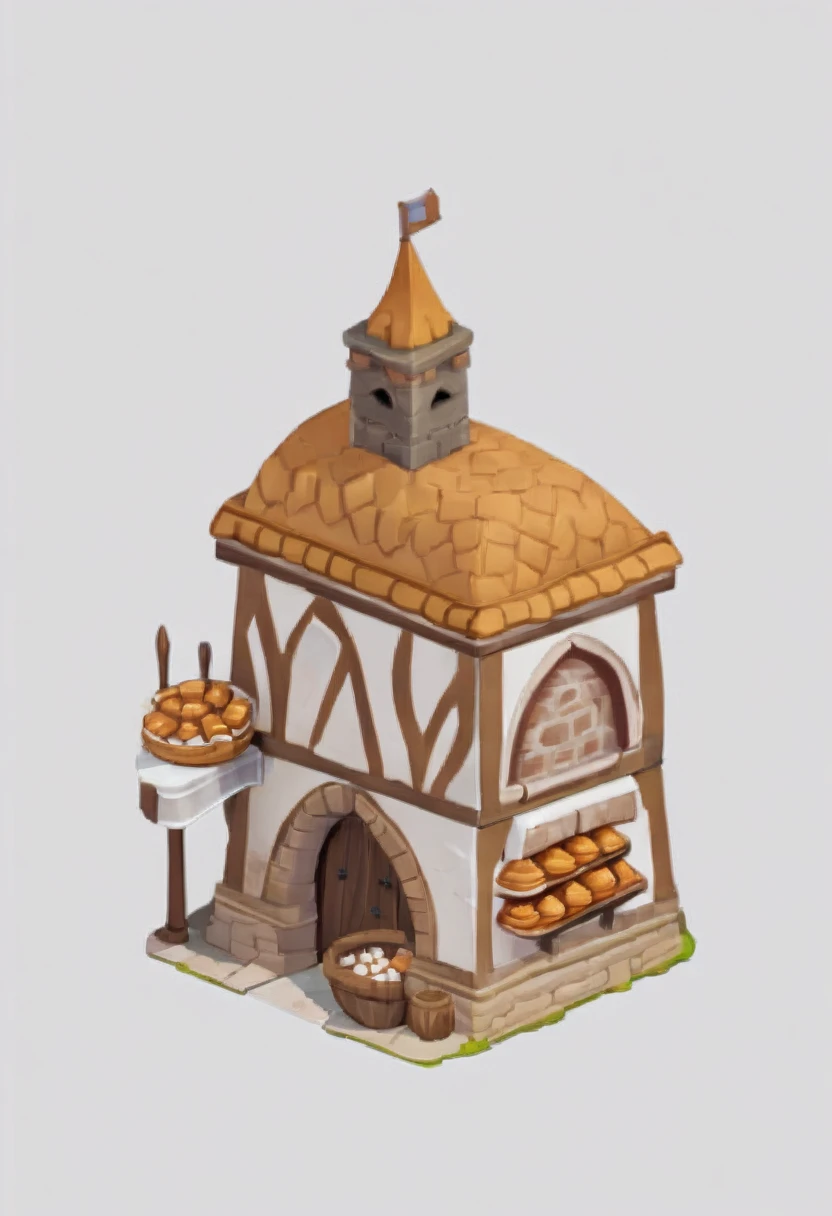 Isometric Model,A medieval bakery,white background,Game architecture design,Cartoon,casual game style, Game assets,Isometric,2d,Game Art