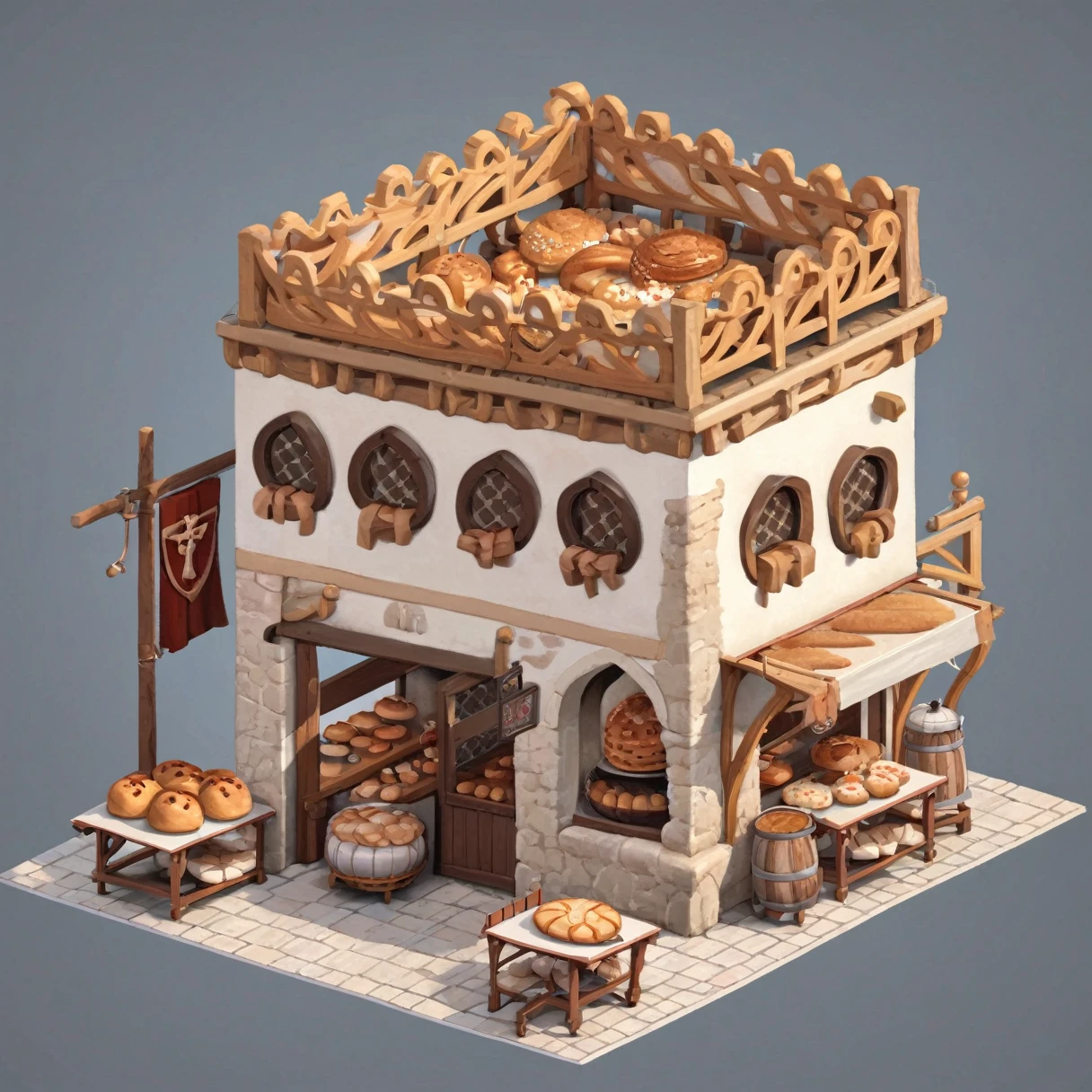 ((masterpiece, best quality)), Medieval Bakery, Isometric_environment, Very detailed, Isometric_environment