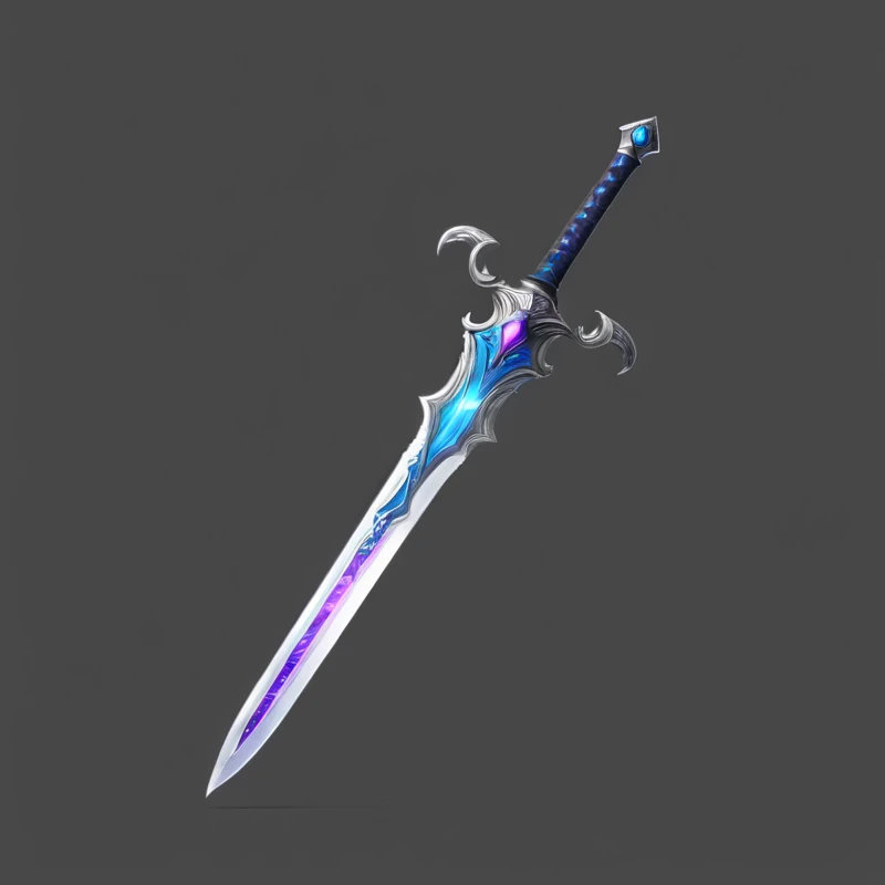 Close up of a sword with purple and blue patterns, Shining Sword, Fantasy Sword, Magic Sword, Glowing sword, Shining Sword, Fantasy Blade, Beautiful sword, Fantasy Sword of warrior, Fantasy weapons, Great Sword, Great Sword, Magic Sword, Sword weapons, Great Sword, Silver Sword, sci-fi sword, Serrated Sword, Great Sword
