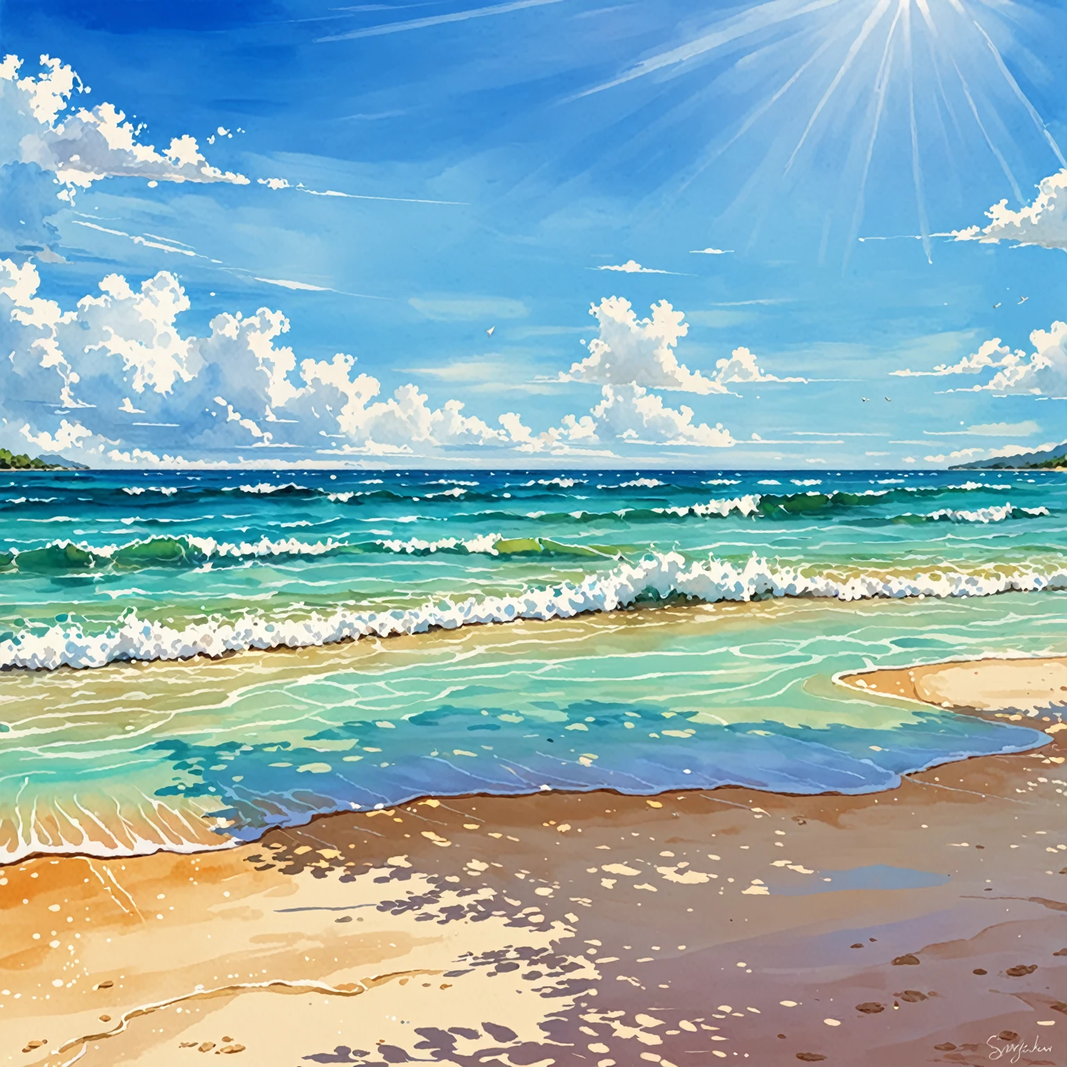 BEACH, SUMMER, BACKGROUND, WATER PAINTING