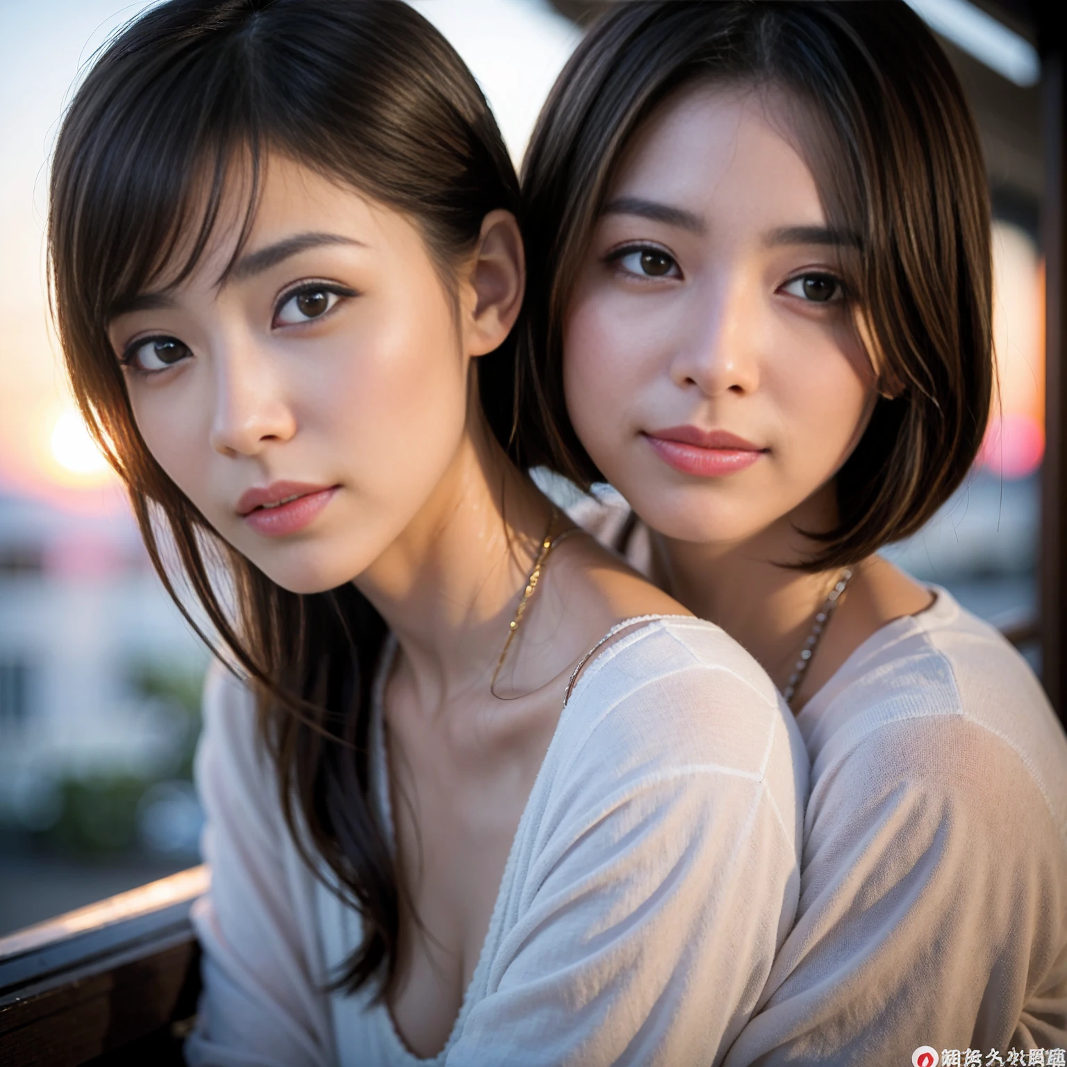 (Realistic:1.1),(masterpiece,Highest quality),8k,((2人のwoman)), (45 years old), 42 years old, Tight waist,Upper Body,full-course dinner、wine 、Amazing view of the sunset sky and clouds、Perfect Anatomy, Brown Hair, Short Hair,Random Hairstyles,((Highly detailed face and eyes:1.2))(cute顔:1.4),美しいactressの顔,Perfect golden ratio face,woman'suit、Nice,(smile:1.2)、Shortcuts、cute、slimカップル、modelカップル、actress男優、(Realistic, Intricate details:1.2), A bright smile、short hair,Bright Face、赤wine 、Appetizers、Italian food、wine bottle、Champagne、スパークリングwine、Brown Hair、Shortcuts、Long sleeve shirt、dress、(slimな顔), (The body is slim), (Brown Hair), (Shortcuts), cheeks turn a little red,restaurant, In a prominent place (From the waist up) Nova Frog Style, actress, model, Upper Body, 白wine, slim, wineグラス,