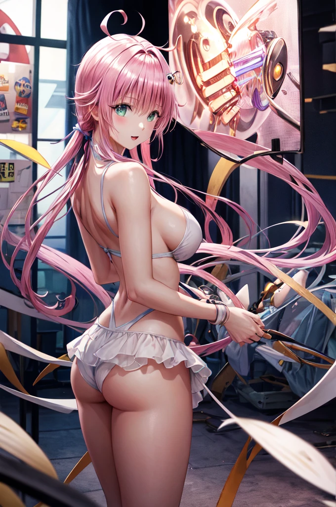 （masterpiece），（Highest quality）、（Very detailed）、（Extremely detailed CG）、（Very delicate），（Perfect lighting），（8K）、（Dynamic Angle）、（Clear images）、Vibrant colors，woman、masterpiece、Highest quality、Written boundary depth、Cinema Lighting、masterpiece、Highest quality、Very detailed、colorful、Vibrant、Large Breasts、Thighs、mature woman、alone、（masterpiece、Highest quality、High resolution、Anime Screen Capture、anime color）、（Perfect Anatomy、Beautiful attention to detail、Beautiful detail body、Beautiful breasts、Shiny）、Sexy mature anime woman standing outside in a swimsuit、（（High leg ））、performer、View your audience、side bangs、Pink Hair、The eyes are round、Long Hair、side bangs、Large Breasts、Large Breasts、