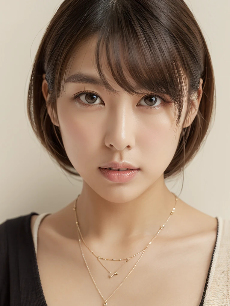 (Tabletop,Highest quality)), (Like the picture:1.4),(((Tabletop,8K)),White wall,(White Room),((Full body photo))),Photographed in natural light,Highly detailed face and skin texture,Highly detailed lips,The correct state of the human body,Ultra-high resolution,(Photorealistic:1.4),Highest quality, One beautiful woman, 38 years old, s, 60mm lens, light beige knit,(Medium Hair),Japanese women,(Black Hair),Various poses,Looking into the camera,Natural lip color, necklace