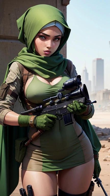 sexy sniper wearing a green hijab