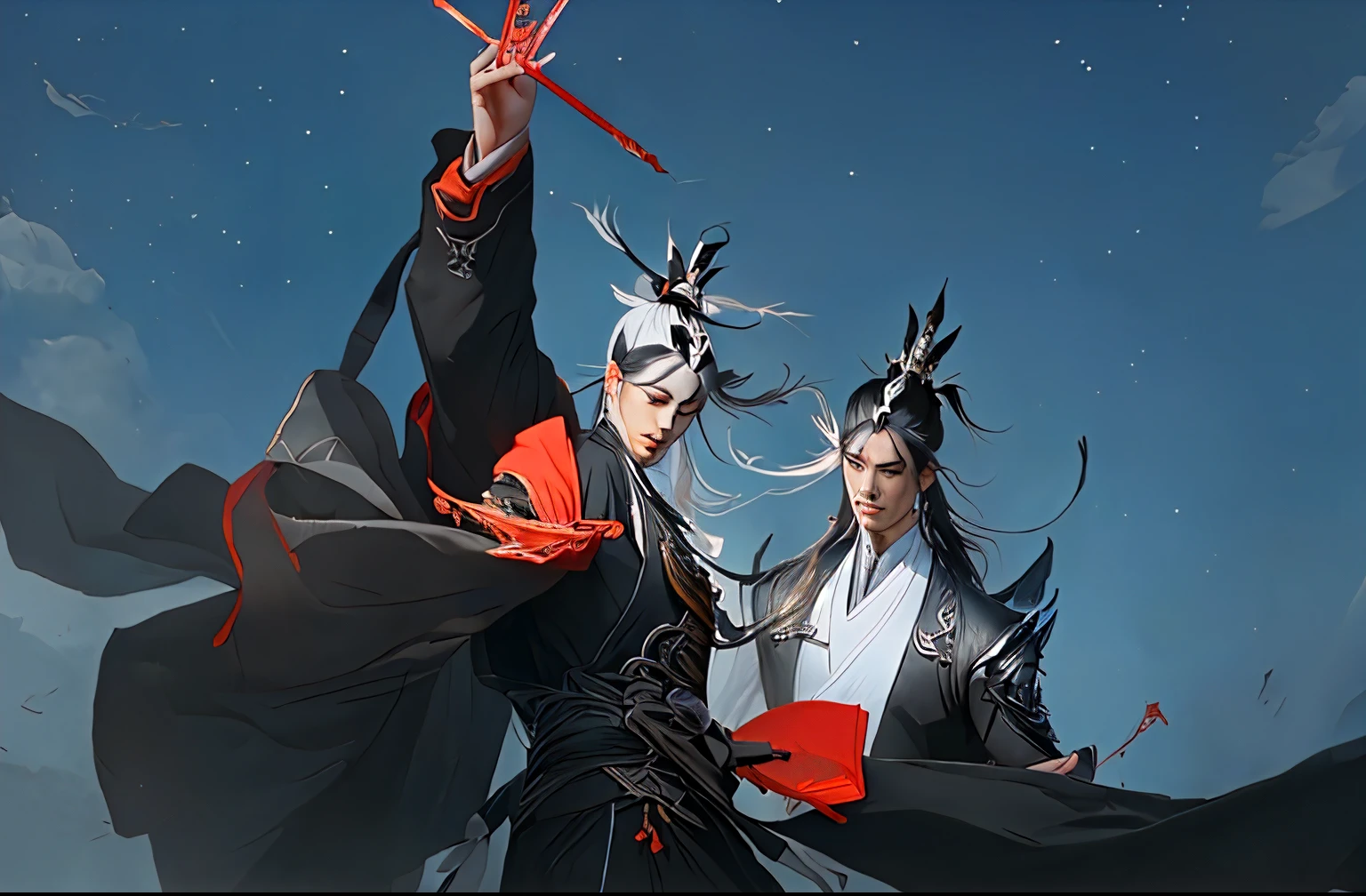 Keep the original character pose，Replace with Xianxia costume，Exquisite facial features，Chiseled clothing