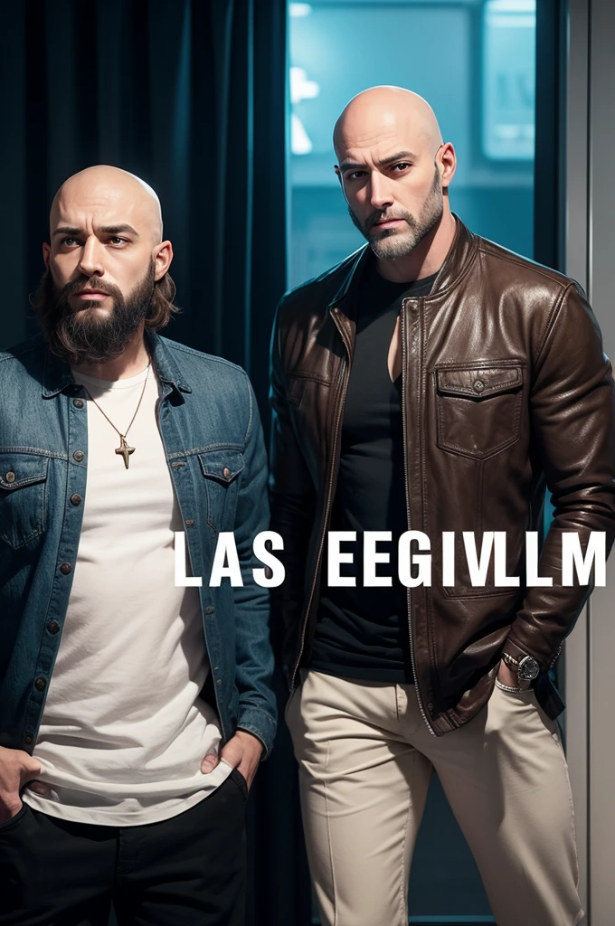 Male characters inspired by the film "fear and delirium in las vegas" a bald man with a curly beard and another character with long, straight hair