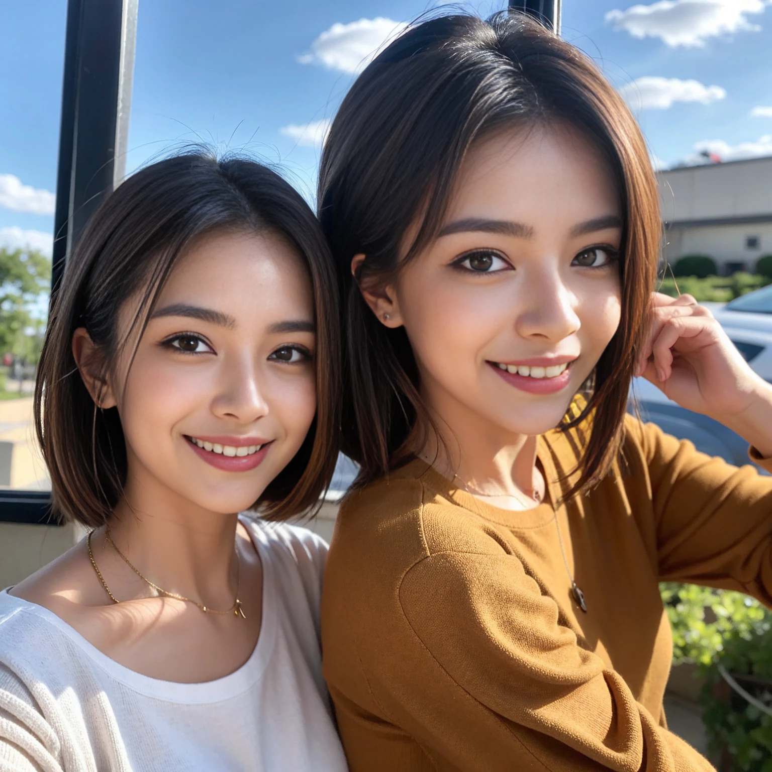 （Realistic:1.1）,(masterpiece,Highest quality)，8k,(40 years old), 42 years old, slimカップル、Model Couple、Actress/Actor、Tight waist,Upper Body,full-course dinner、wine 、Amazing view of the sunset sky and clouds、Perfect Anatomy, Brown Hair, Short Hair,Random Hairstyles,((Highly detailed face and eyes:1.2))(cute顔:1.4)，Beautiful actress face，Perfect golden ratio face，Long sleeve shirt、dress,(smile:1.2)、Shortcuts、cute、(Realistic, Intricate details:1.2), A bright smile、short hair,Bright Face、赤wine 、Appetizers、Italian food、wine bottle、Champagne、スパークリングwine、(slimな顔), (The body is slim), (Brown Hair), (Shortcuts),  Upper Body, 白wine, slim, wineグラス, 