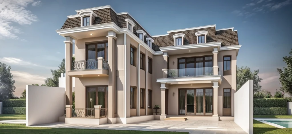 PLATEFORME KTHOUSE, 1 deadly villa, villa main material about color wall construction:1.2 glass panels:1.1 and stone:1.2, 1 large courtyard, 1 road passes in front of the house, (photo brute, Real, best quality, head of'artwork:1.2), avoir l'modern and minimalist look, 1 route devant la maison, Dynamic lighting:1.3, (hyper Realistic, photo-Realistic:1.2), high quality, (dark lighting:1.2), perfect lighting, archaic, Aucun humain